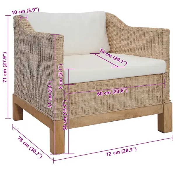 Naturaalsest rotangist tugitool patjadega, täismangopuidust raam, kreemvalged katted, 72 x 78 x 71 cm – 8