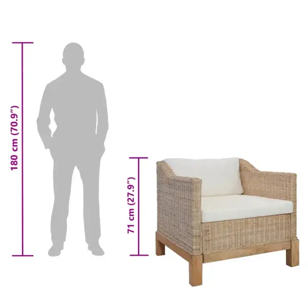 Naturaalsest rotangist tugitool patjadega, täismangopuidust raam, kreemvalged katted, 72 x 78 x 71 cm – 9