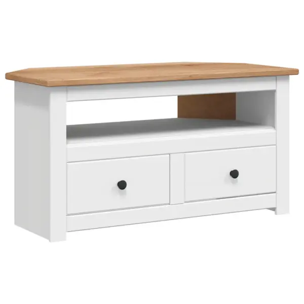 Nurga telerikapp sahtlitega, valge täispuidust, 93 x 49 x 49 cm, Panama sari – 2