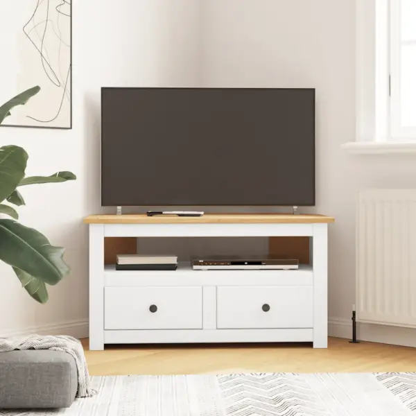 Nurga telerikapp sahtlitega, valge täispuidust, 93 x 49 x 49 cm, Panama sari – 3