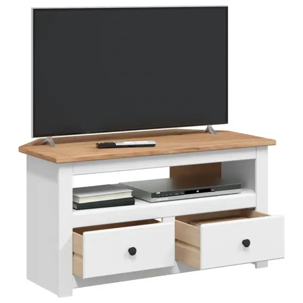 Nurga telerikapp sahtlitega, valge täispuidust, 93 x 49 x 49 cm, Panama sari – 4