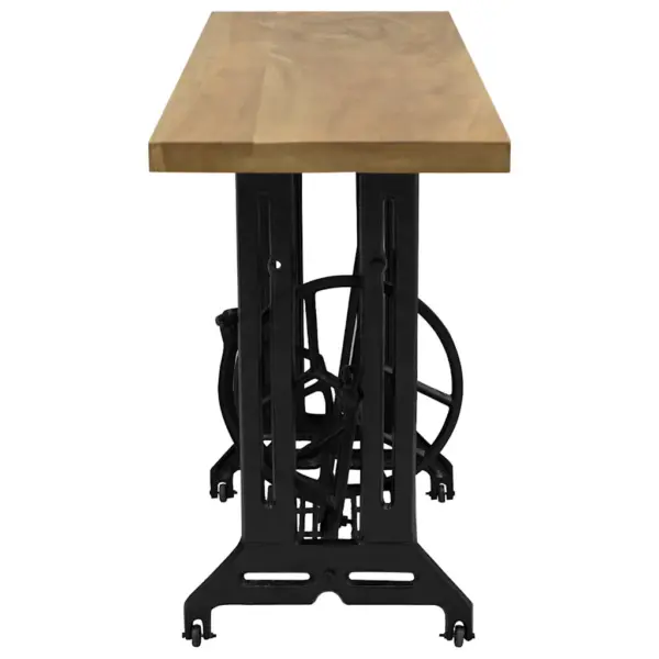 Õmblusmasina konsoollaud malmist aluse ja tiigipuu toonis suar-puust plaadiga, 110 x 40 x 75 cm – 3