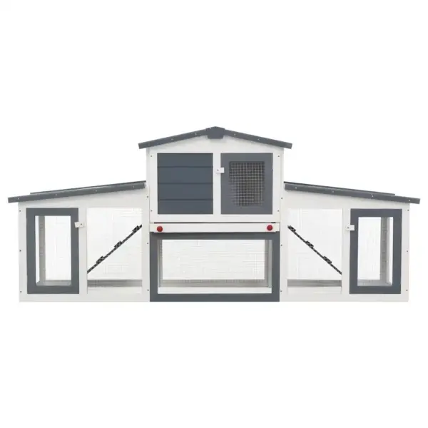 Õue kahekorruseline küülikupuur eemaldatava kandikuga, valge ja hall puit, 201 x 45 x 85 cm – 4