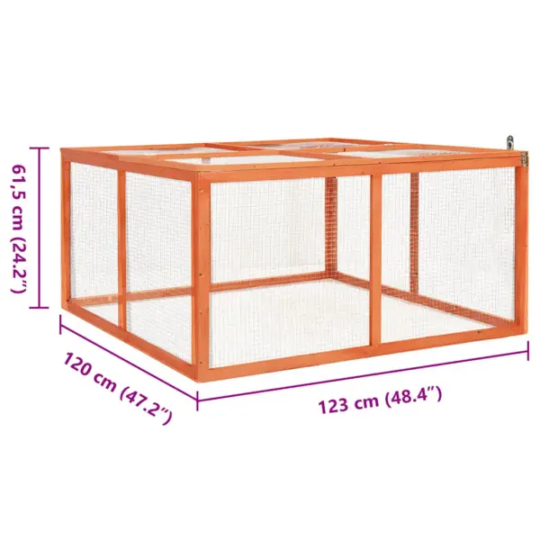 Õue küülikuaedik nulupuust ja terasvõrega, 124 x 120 x 60 cm – 7
