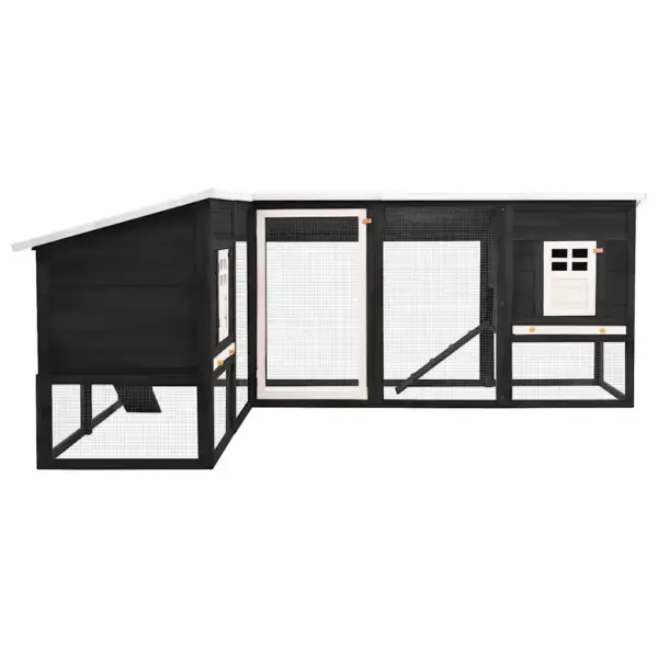 Õueküülikupuur jooksualaga, 2 majaga, hall ja valge, nulupuit, 250 x 192 x 105 cm – 3