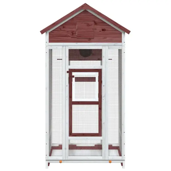 Õuelinnumaja traatvõrguga, helepruun ja valge männipuit, 91,5 x 53 x 170 cm – 3