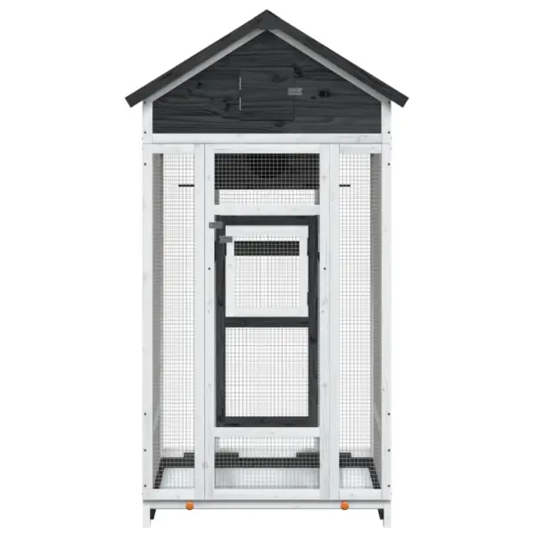 Õuelinnumaja pesakasti ja traatvõrguga, hall-valge männipuit, 91,5 x 53 x 170 cm – 3