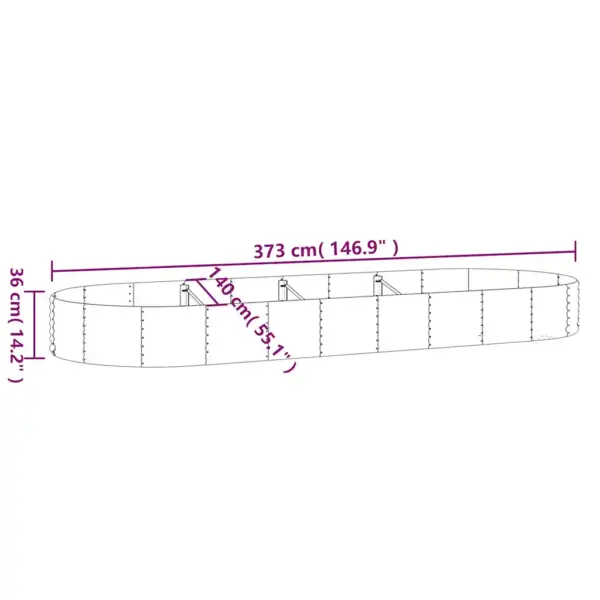 Ovaalne aia taimekast, galvaniseeritud terasest, hõbedane, 373 x 140 x 36 cm – 6