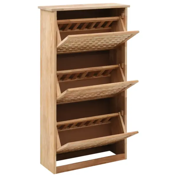 Võredisainiga kingakapp 3 sahtliga, tugev pähklipuit ja vineer, naturaalne, 55 x 20 x 104 cm – 2