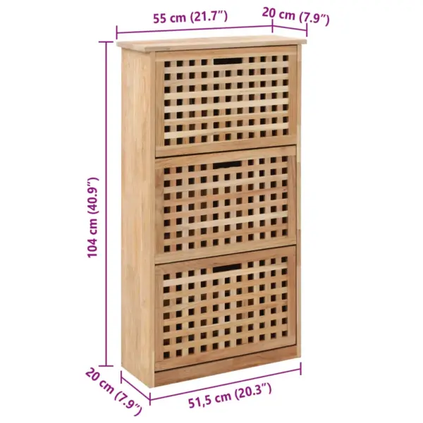 Võredisainiga kingakapp 3 sahtliga, tugev pähklipuit ja vineer, naturaalne, 55 x 20 x 104 cm – 8