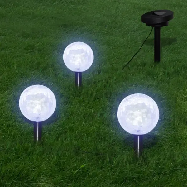 Päikesepaneeliga LED aialambid maavaiadega, 6 tk, külmvalge valgus, 9,5 cm valguspallid – 2