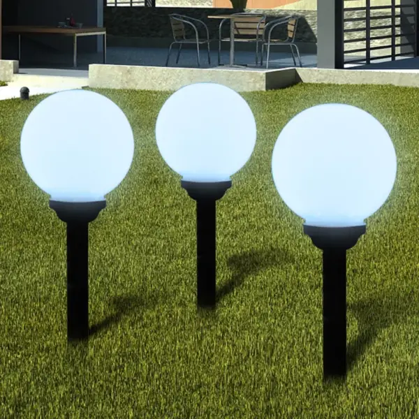 Päikesepatareiga aia teevalgustid, LED valguspallid, 6 tk, 20 cm, vaiaga – 3