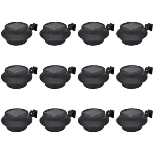 Päikesepatareiga LED aiavalgustid seinale, külm valge, must, 12 tk