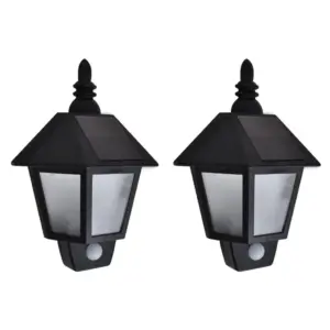 Päikesepatareiga seinavalgustid liikumisanduriga, 2 tk, must, 20 x 9,5 x 27,5 cm