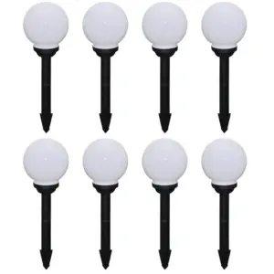 Päikesetoitel LED teevalgustid valguspallidega, 8 tk, valge, palli läbimõõt 15 cm