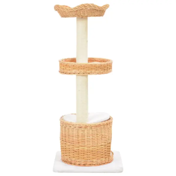 Pajupuidust kassimaja kraapimispuuga, naturaalne, 94 cm – 3