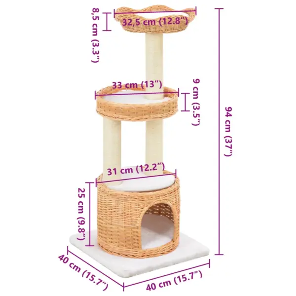 Pajupuidust kassimaja kraapimispuuga, naturaalne, 94 cm – 7