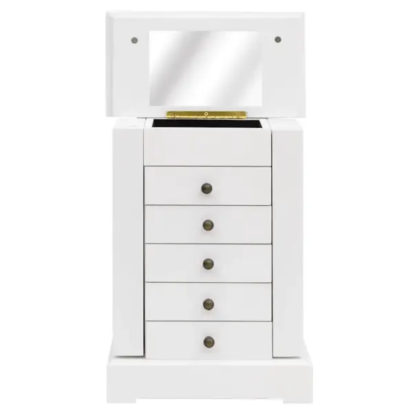 Peegliga ehtekarp 5 sahtli ja konksudega, MDF, valge ja helepruun, 25 x 13,5 x 34 cm – 6