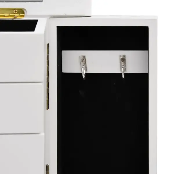 Peegliga ehtekarp 5 sahtli ja konksudega, MDF, valge ja helepruun, 25 x 13,5 x 34 cm – 8