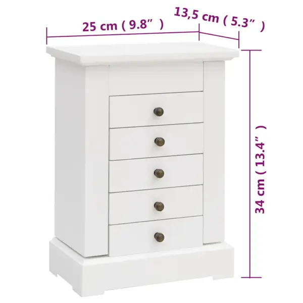 Peegliga ehtekarp 5 sahtli ja konksudega, MDF, valge ja helepruun, 25 x 13,5 x 34 cm – 10