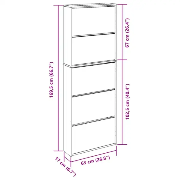 Peegliga kingakapi komplekt, 5 allatõmmatavat sahtlit, tamm, 63 x 17 x 169,5 cm – 8