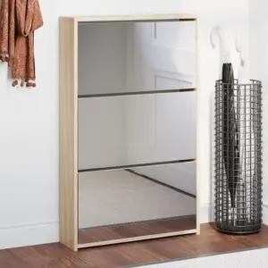 Peegliga kingakapp 3 allatõmmatava sahtliga, tamm, 63 x 17 x 102,5 cm
