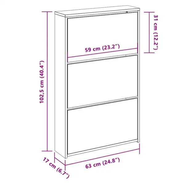 Peegliga kingakapp 3 allatõmmatava sahtliga, tamm, 63 x 17 x 102,5 cm – 8