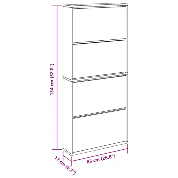 Peegliga nelja sahtliga kingakapp, tammepuidu tooniga tehispuit, 63 x 17 x 134 cm – 8