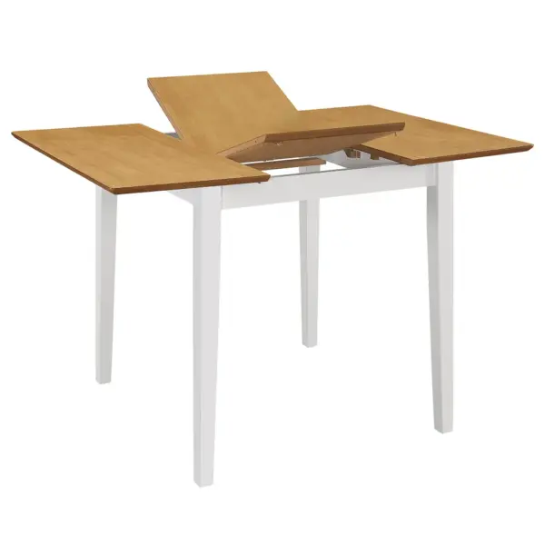 Pikendatav valge söögilaud pruuni kummipuuspooniga MDF-lauaplaadiga, 80–120 x 80 x 74 cm - 2