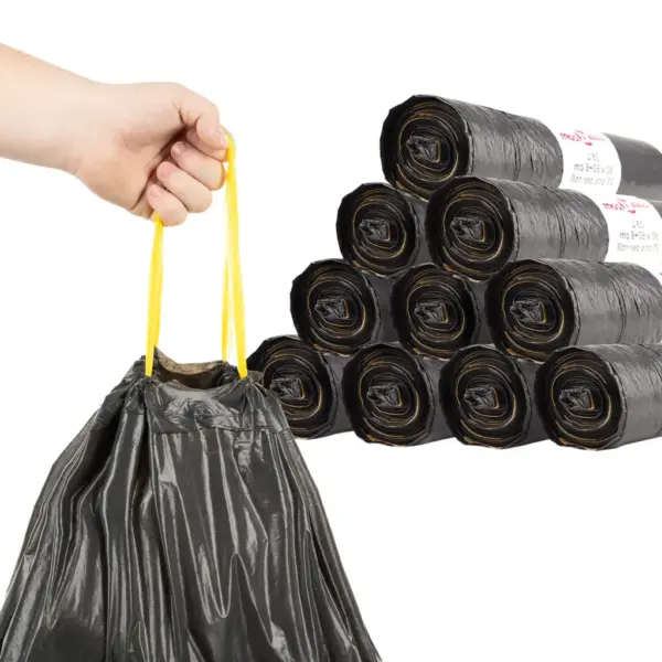 Pingutusnööridega prügikotid 240 l, must, 150 tk – 3