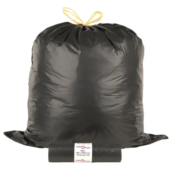 Pingutusnööridega prügikotid 240 l, must, 150 tk – 4