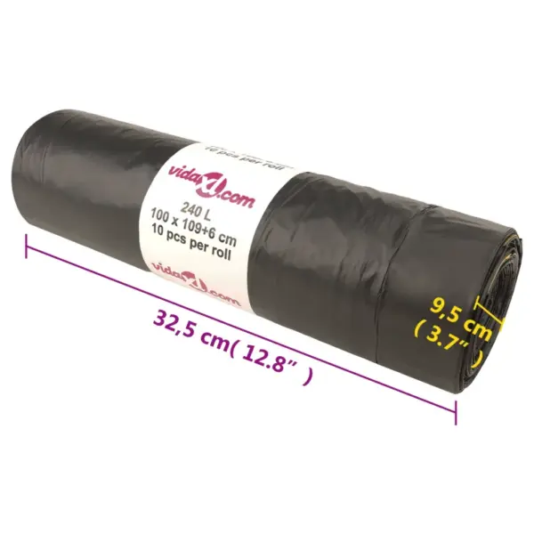 Pingutusnööridega prügikotid 240 l, must, 150 tk – 8