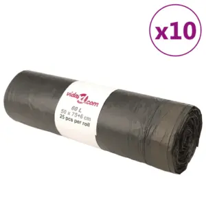 Pingutusnööriga prügikotid, 60 l, must, 250 tk (10 rulli)