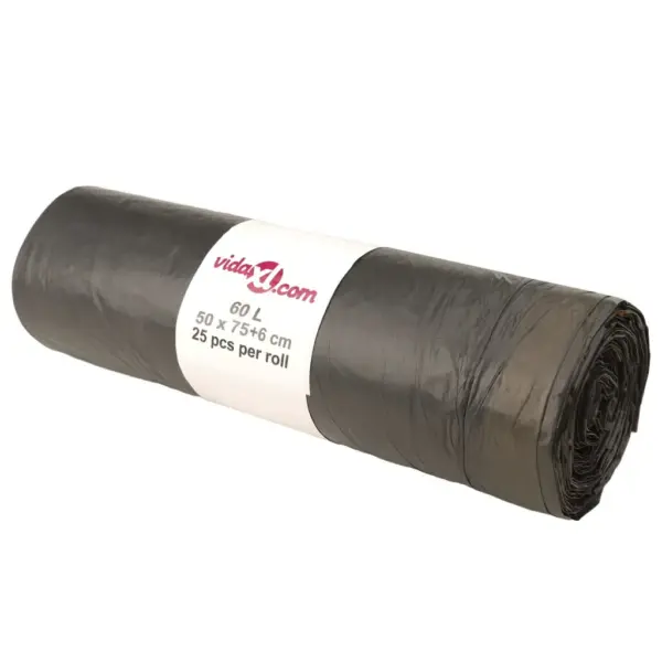 Pingutusnööriga prügikotid, 60 l, must, 250 tk (10 rulli) – 2