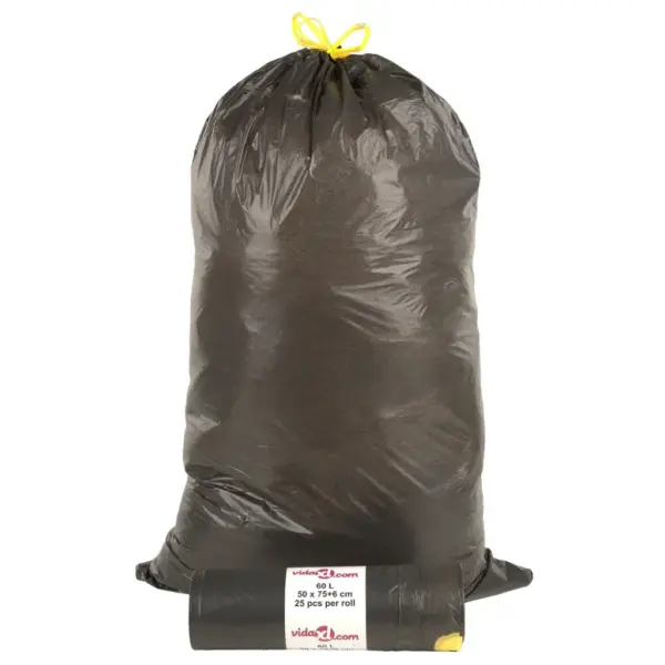 Pingutusnööriga prügikotid, 60 l, must, 250 tk (10 rulli) – 4