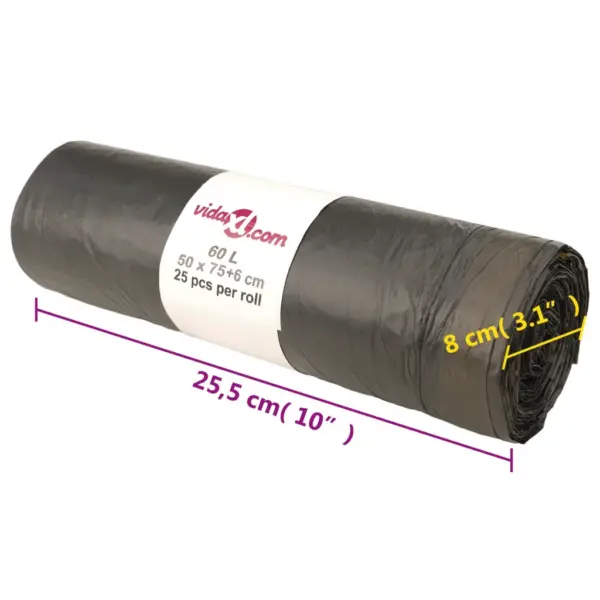 Pingutusnööriga prügikotid, 60 l, must, 250 tk (10 rulli) – 8