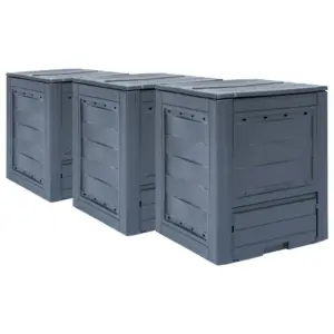 Plastist aiakompostrid poolitatud kaanega, 3 tk, hall, 60 x 60 x 73 cm, 260 l