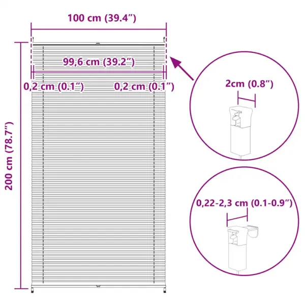 Plisseekardin ilma puurimiseta paigaldusega, kreemjas, 100 x 200 cm, kreppkangas, alumiiniumsiinidega – 10