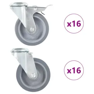 Poldiaukudega pöörlevad mööblirattad piduritega, hall TPR, 100 mm, 32 tk