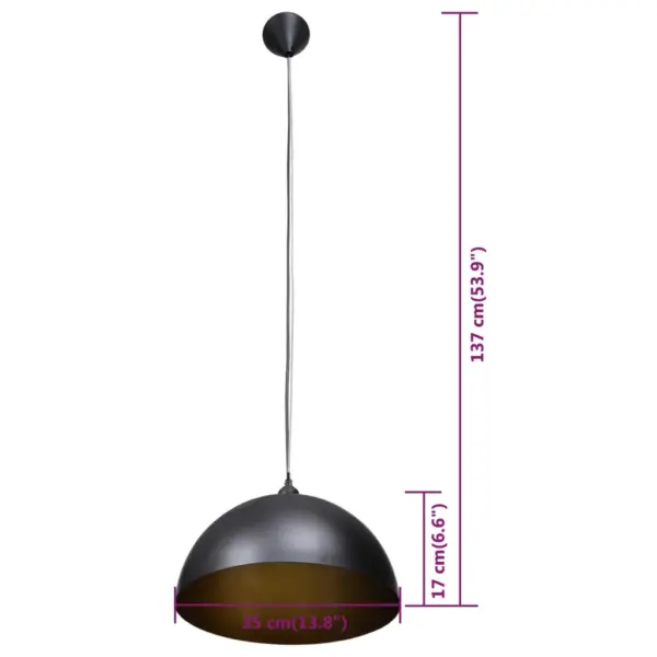 Mustad ja kuldsed poolkera laelambid, 2 tk, reguleeritava kõrgusega, metall, Ø 35 cm – 9