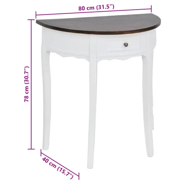 Poolringikujuline konsoollaud sahtliga, valge kere ja pruun plaat, 80 x 40 x 78 cm – 4