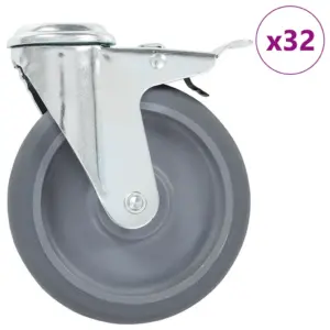 Hallid pööratavad mööblirattad poldiaukudega, 32 tk, 125 mm, pooled piduritega