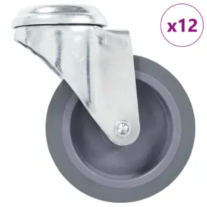 Pööratavad mööblirattad M10 poldiaukudega, hall TPR, 75 mm, 12 tk