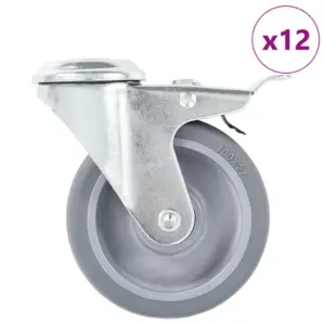 Hallid pööratavad mööblirattad poldiaukudega, piduritega, 12 tk, 100 mm TPR, M12