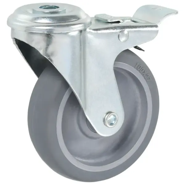 Pööratavad poldiaukudega mööblirattad piduritega, 12 tk, hall TPR, 100 mm, M12 – 5