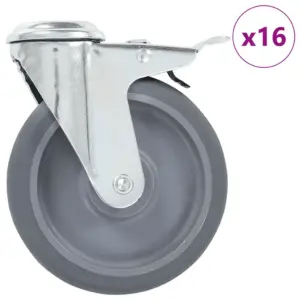 Hallid TPR poldiaukudega pööratavad mööblirattad piduritega, 125 mm, 16 tk