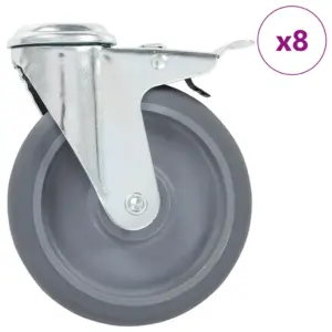 Poldiaukudega pööratavad mööblirattad piduritega, 8 tk, 125 mm, hall, M12
