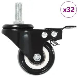 Pööratavad piduritega mööblirattad, 32 tk, must, 50 mm, 50 kg
