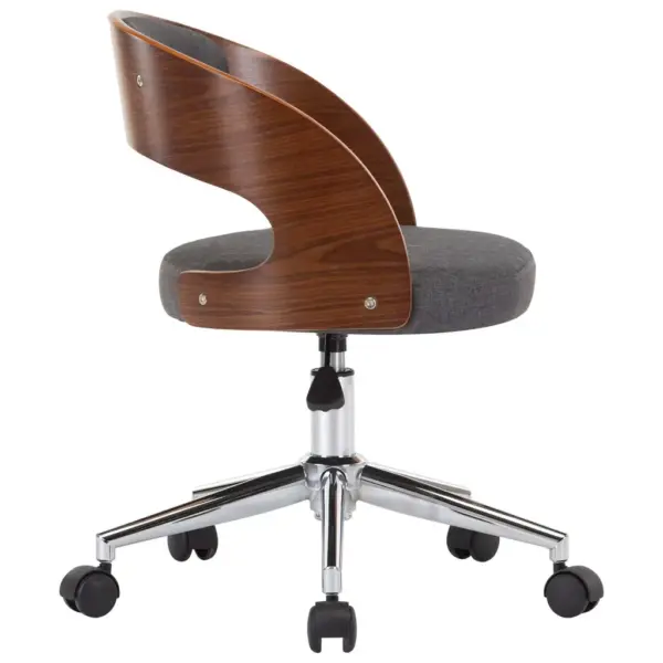 Pöörlev söögitool ratastega, hall kangas ja painutatud puitraam – 5