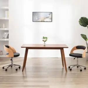 Pöörlev kontoritool painutatud puidust raamiga, must kunstnahk, 48 x 53 x 66,5–74,5 cm